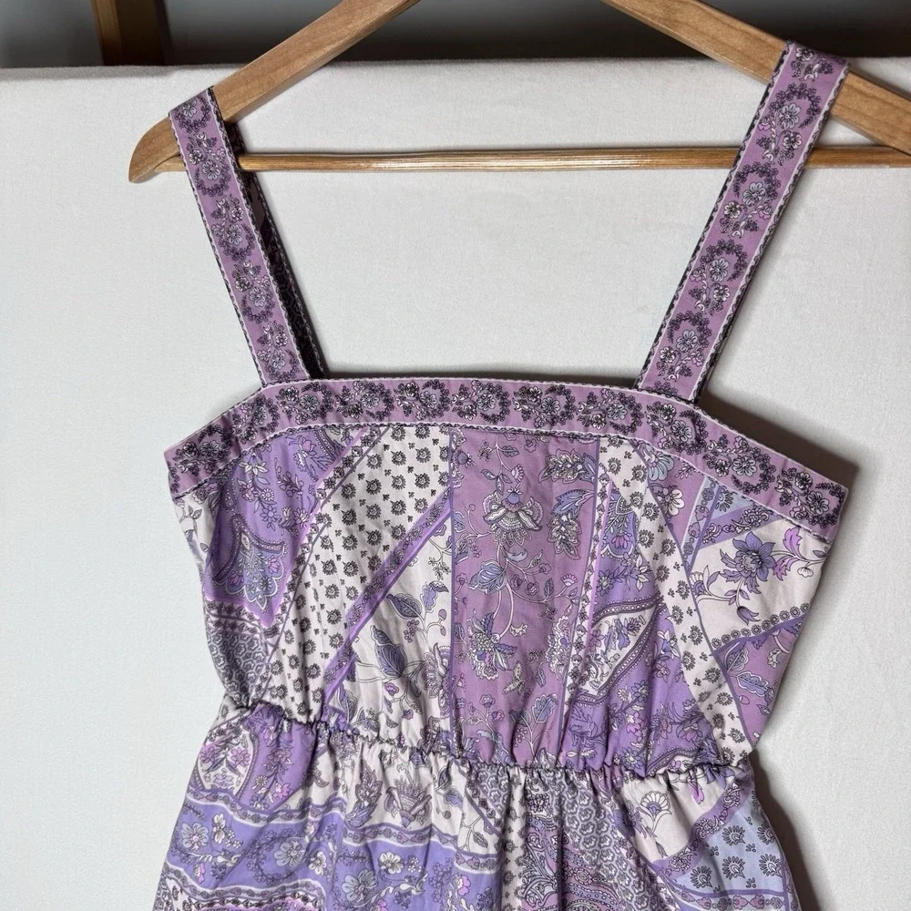 Laundry Shelli Segal Maxi Dress Sz 8 Purple Patchwork Cottage Boho Festival